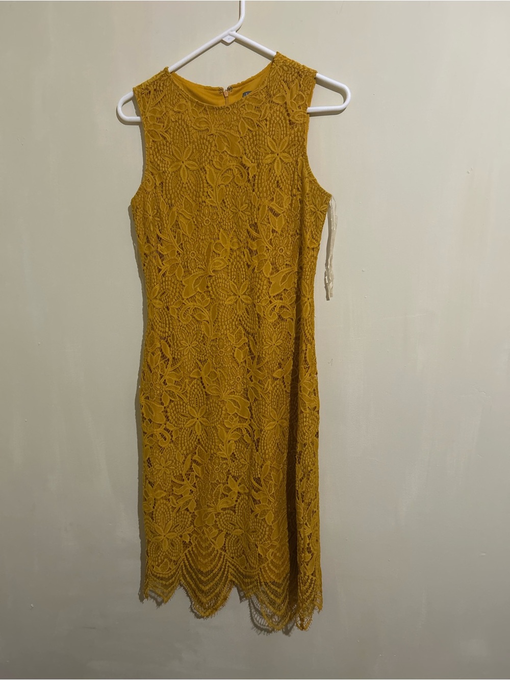 Sharagano Mustard Yellow Lace Sheath Dress